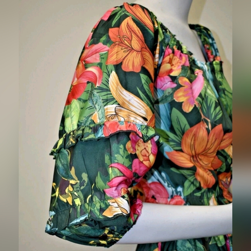 Rachel Zoe Tropical Off-Shoulder Maxi Set in Green, Yellow & Pink - Picture 6 of 6